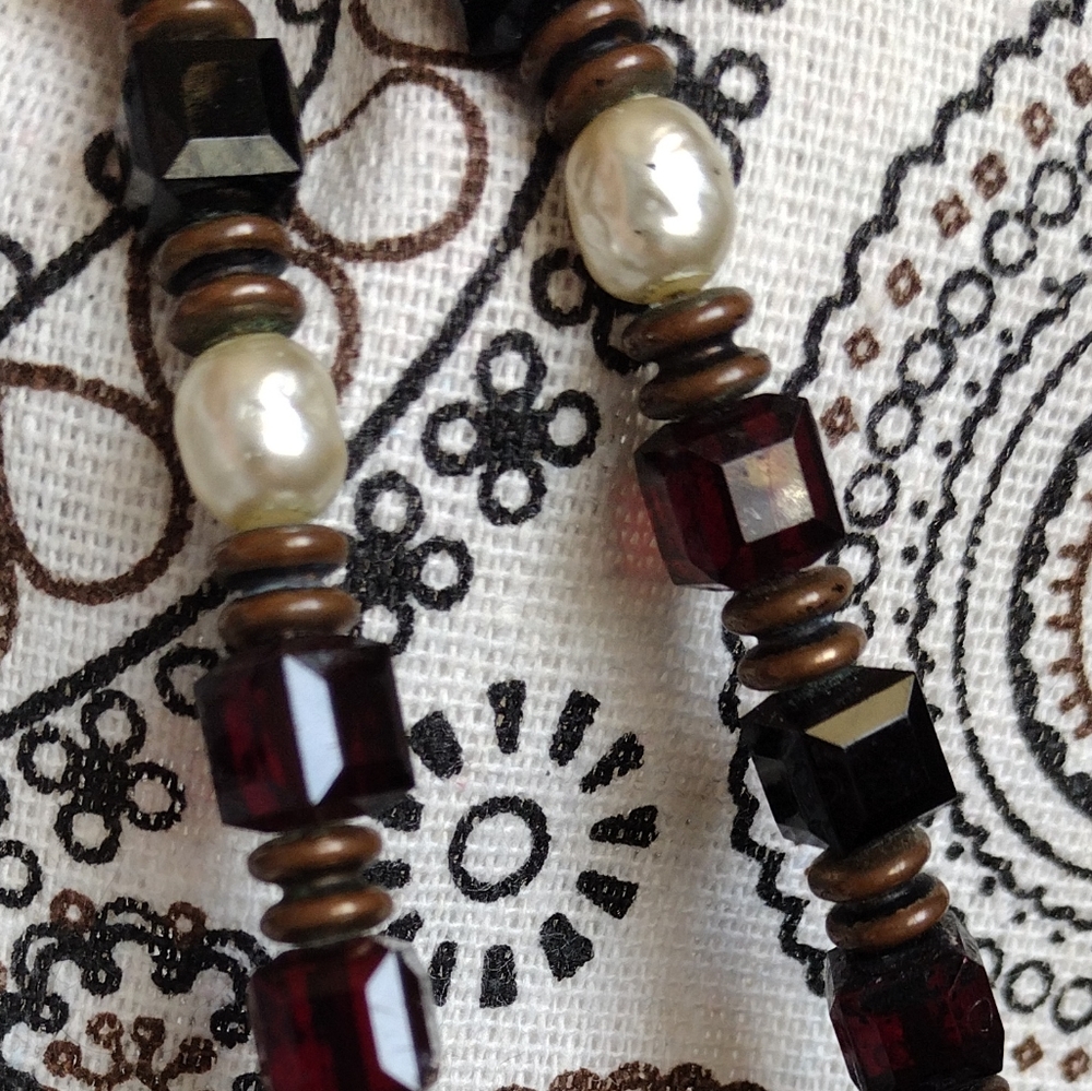 Vintage Signed Miriam Haskell Faux Baroque Pearls Red & Black Beaded Nec…